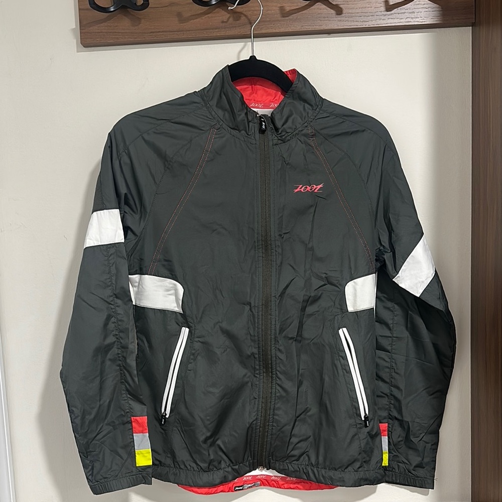 Women’s Dark Grey & White Zip Up Windbreaker Jacket Medium